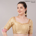 Ivory Raw Silk Golden Lace Blouse | Designer Saree Blouse | TBS2652
