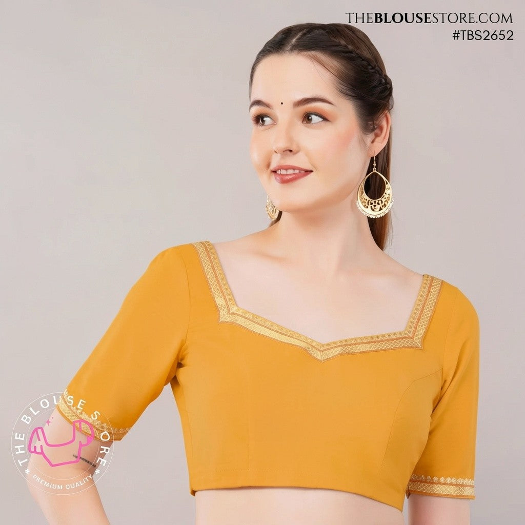 Ivory Raw Silk Golden Lace Blouse | Designer Saree Blouse | TBS2652