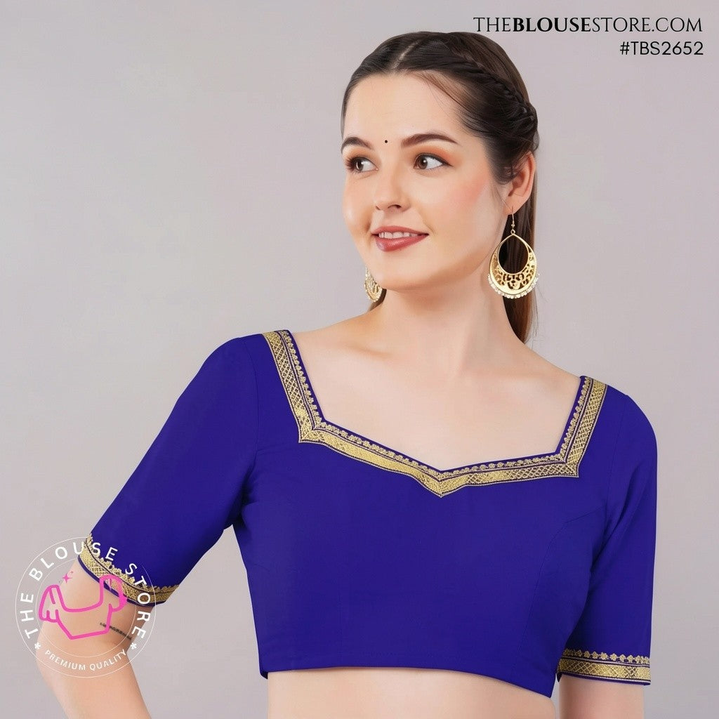 Ivory Raw Silk Golden Lace Blouse | Designer Saree Blouse | TBS2652