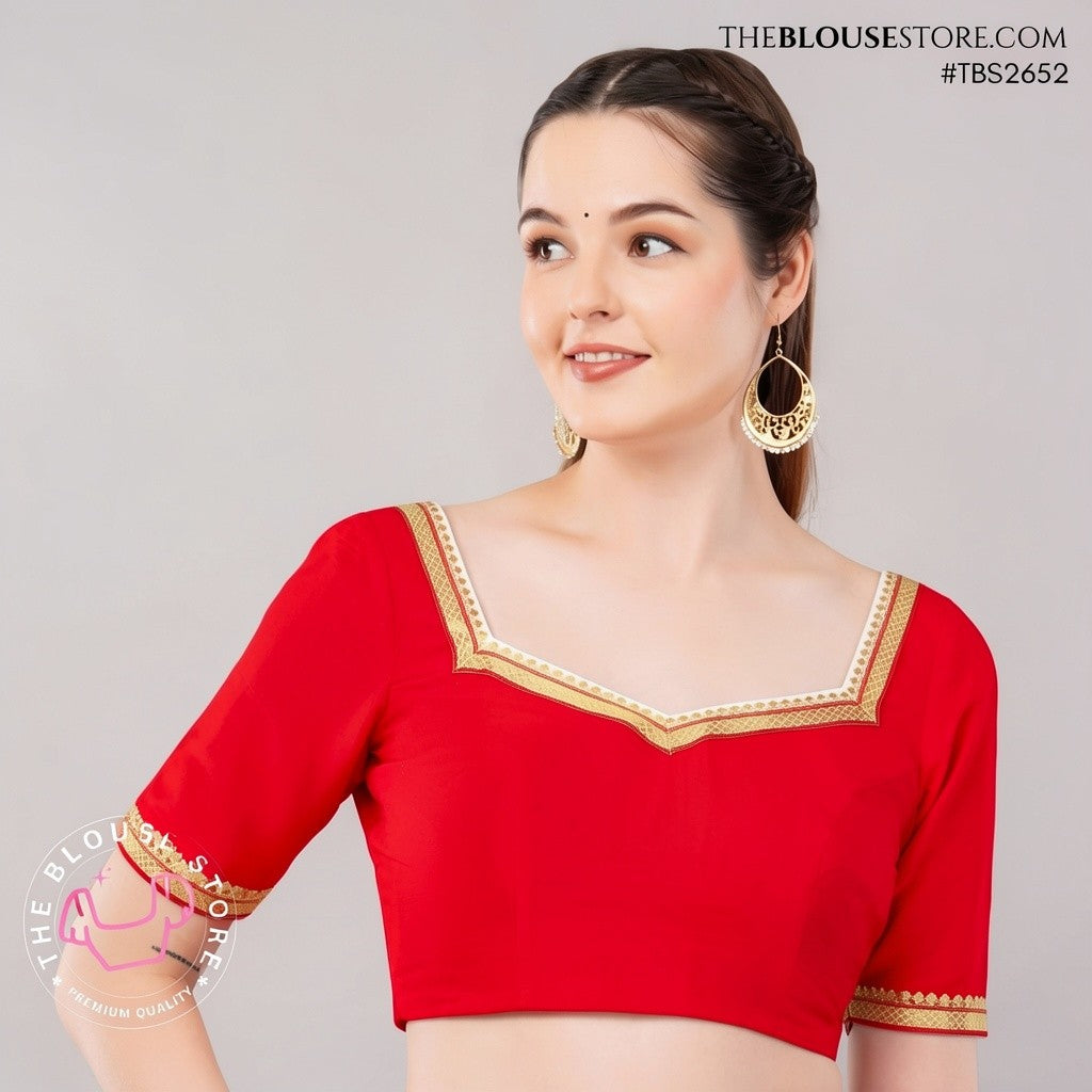 Ivory Raw Silk Golden Lace Blouse | Designer Saree Blouse | TBS2652