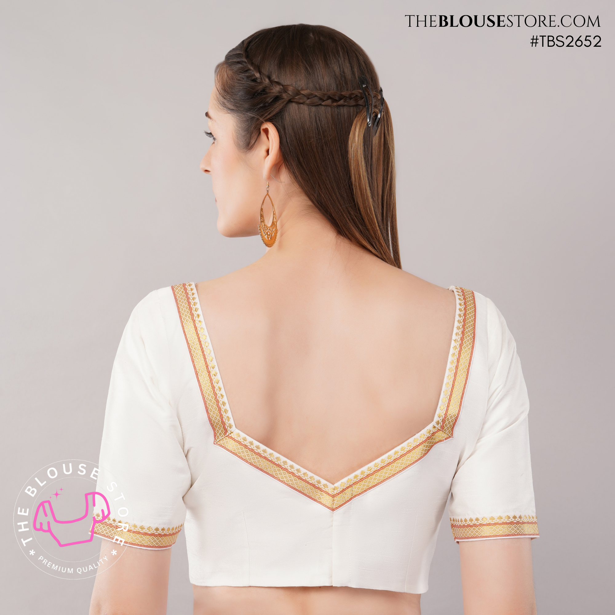 Ivory Raw Silk Golden Lace Blouse | Designer Saree Blouse | TBS2652
