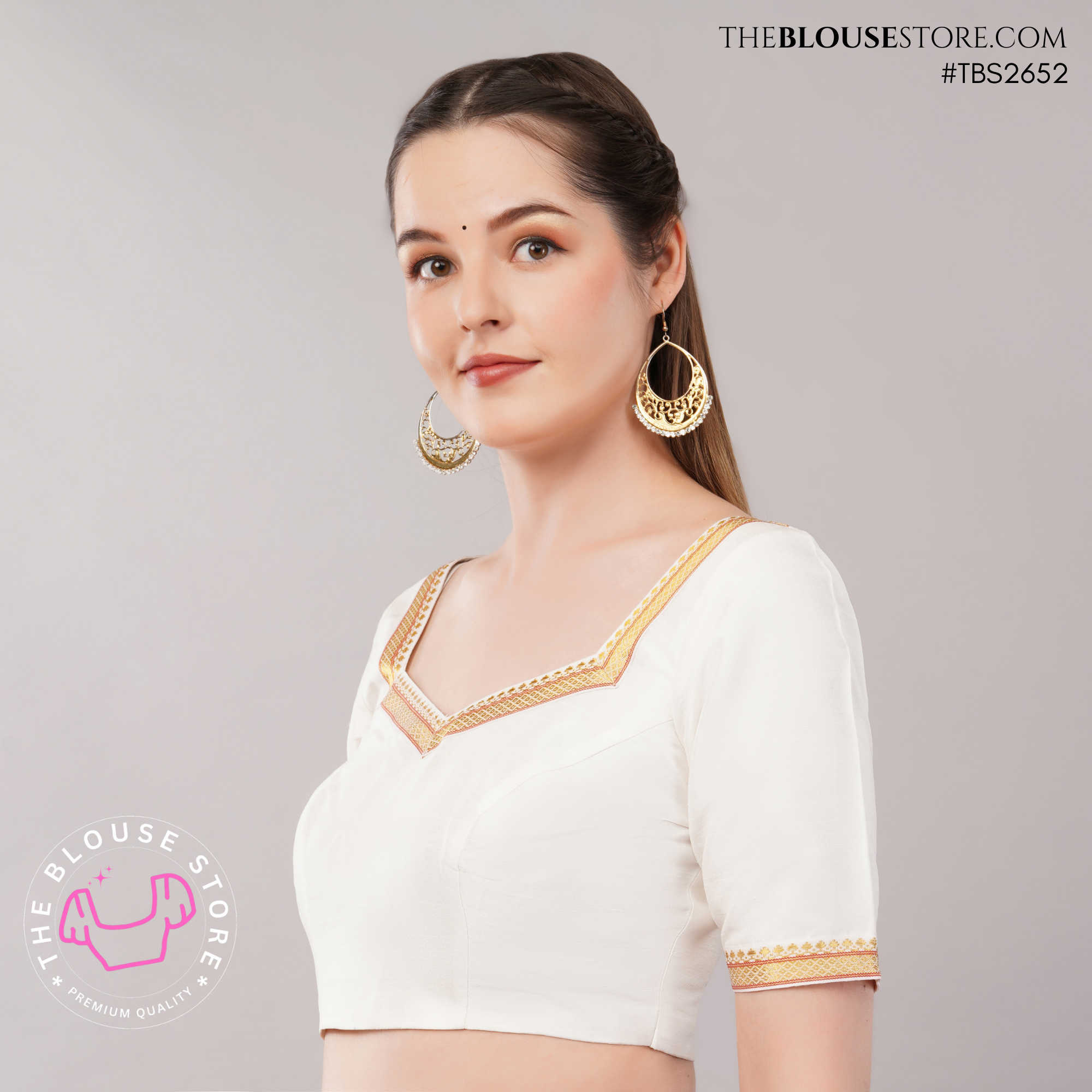 Ivory Raw Silk Golden Lace Blouse | Designer Saree Blouse | TBS2652