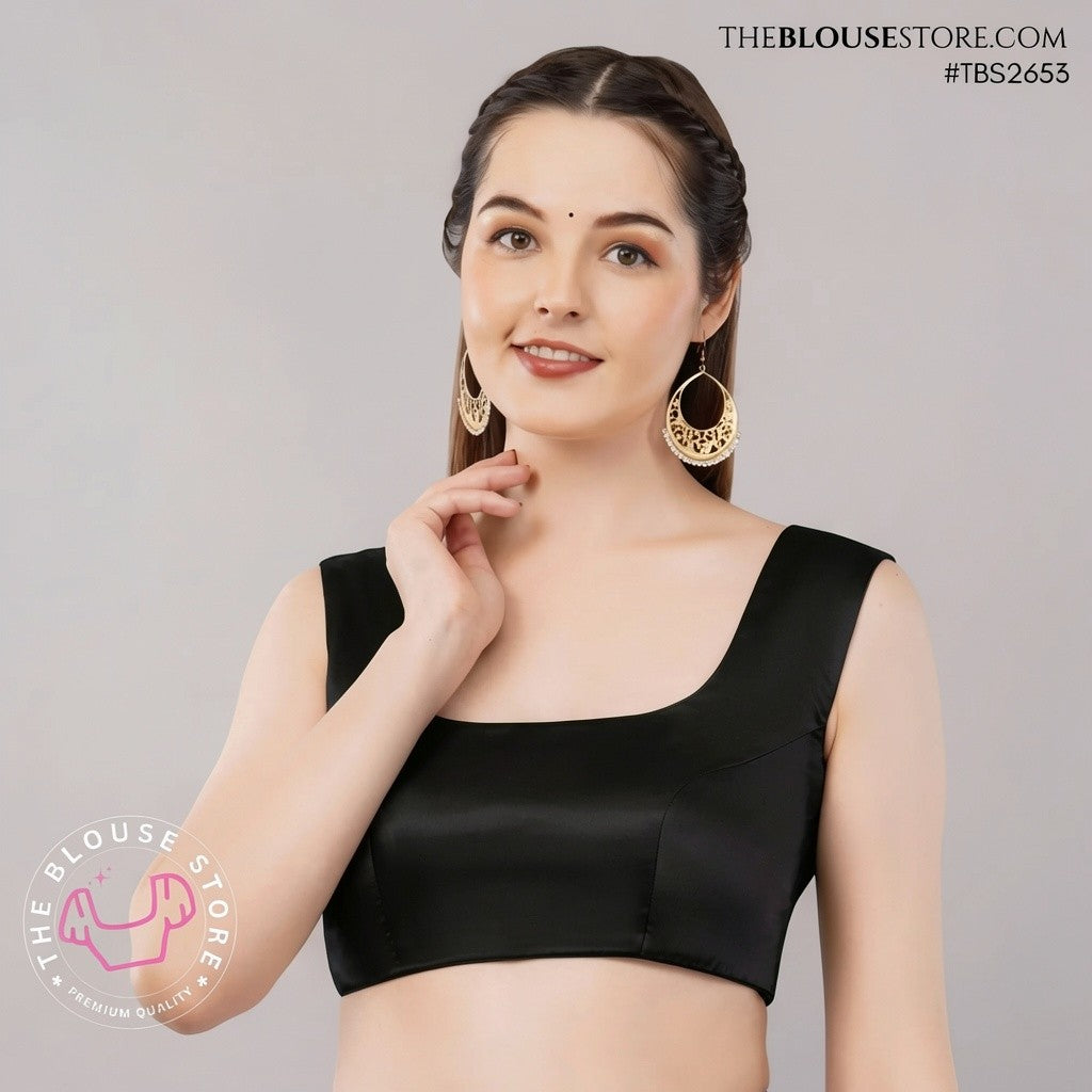 Scarlet Sculpted Satin Blouse | Modern Sleeveless Saree Blouse with Statement Back – TBS2653