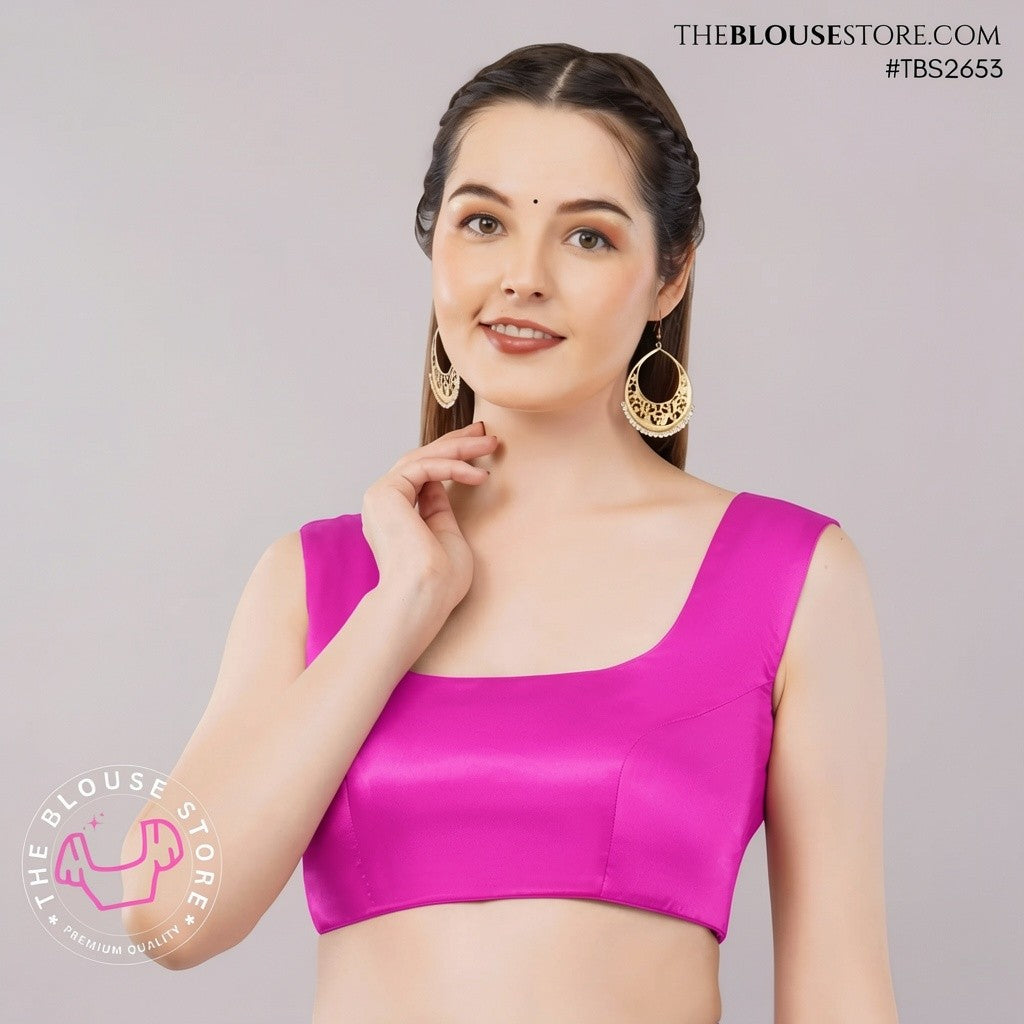 Scarlet Sculpted Satin Blouse | Modern Sleeveless Saree Blouse with Statement Back – TBS2653