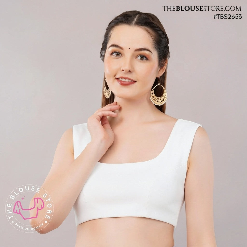 Scarlet Sculpted Satin Blouse | Modern Sleeveless Saree Blouse with Statement Back – TBS2653