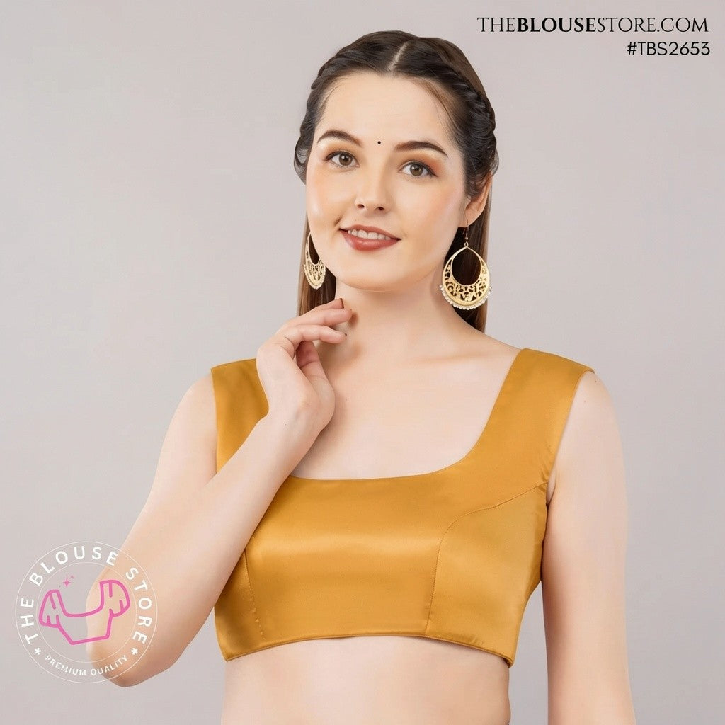 Scarlet Sculpted Satin Blouse | Modern Sleeveless Saree Blouse with Statement Back – TBS2653