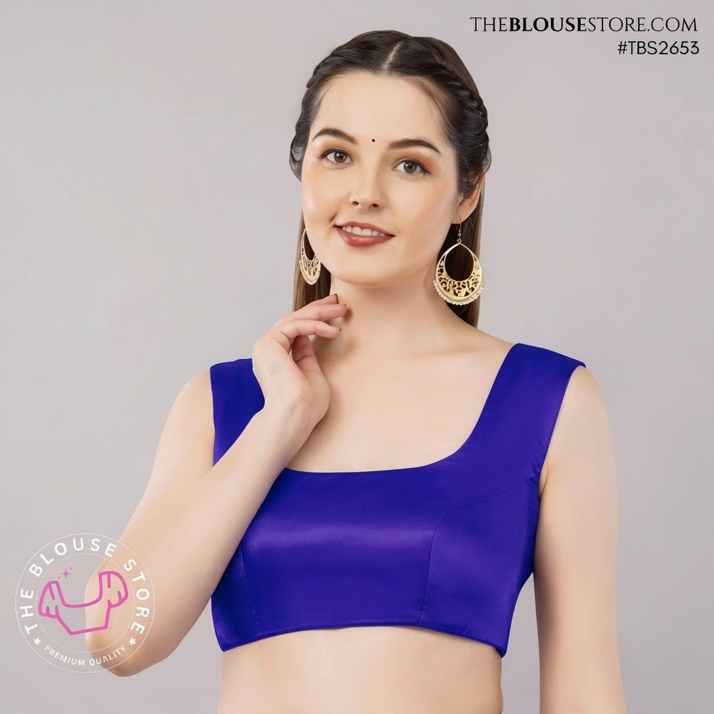Scarlet Sculpted Satin Blouse | Modern Sleeveless Saree Blouse with Statement Back – TBS2653