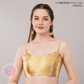 Golden Satin Saree Blouse | Minimalist Designer Blouse with Spaghetti Straps | TBS2655