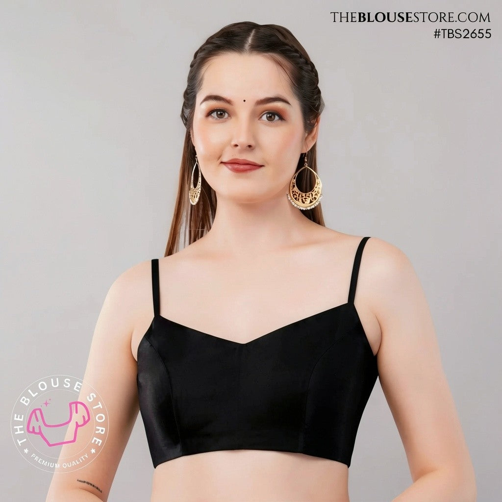 Golden Satin Saree Blouse | Minimalist Designer Blouse with Spaghetti Straps | TBS2655
