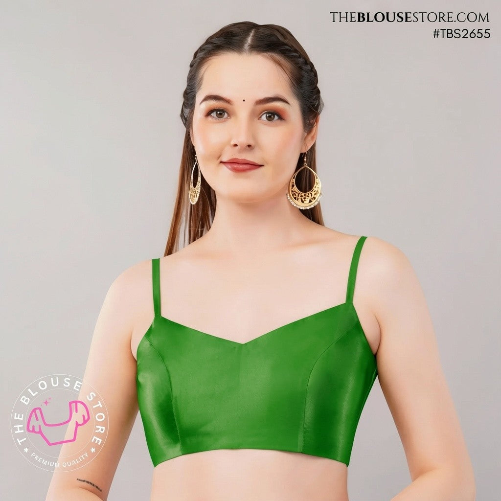Golden Satin Saree Blouse | Minimalist Designer Blouse with Spaghetti Straps | TBS2655