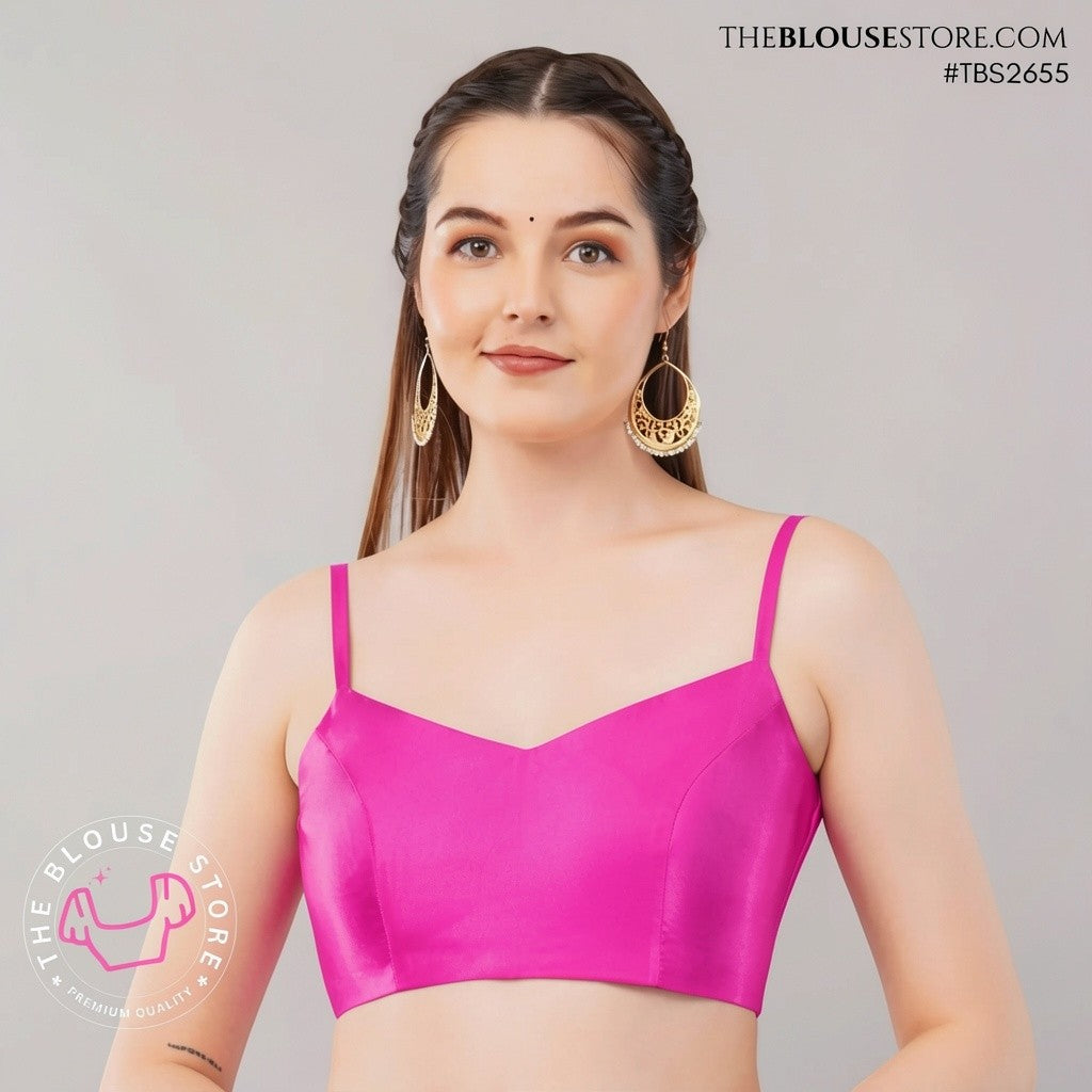 Golden Satin Saree Blouse | Minimalist Designer Blouse with Spaghetti Straps | TBS2655