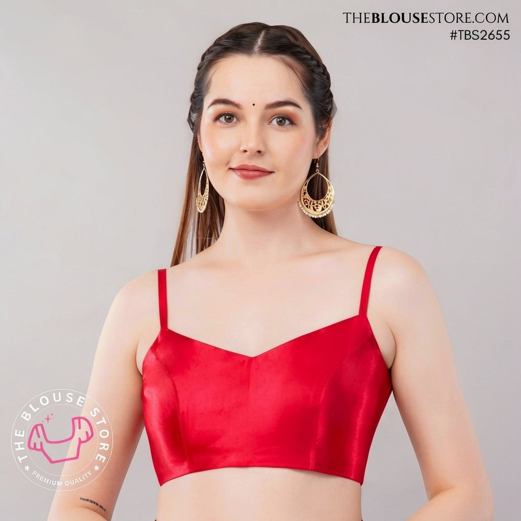 Golden Satin Saree Blouse | Minimalist Designer Blouse with Spaghetti Straps | TBS2655