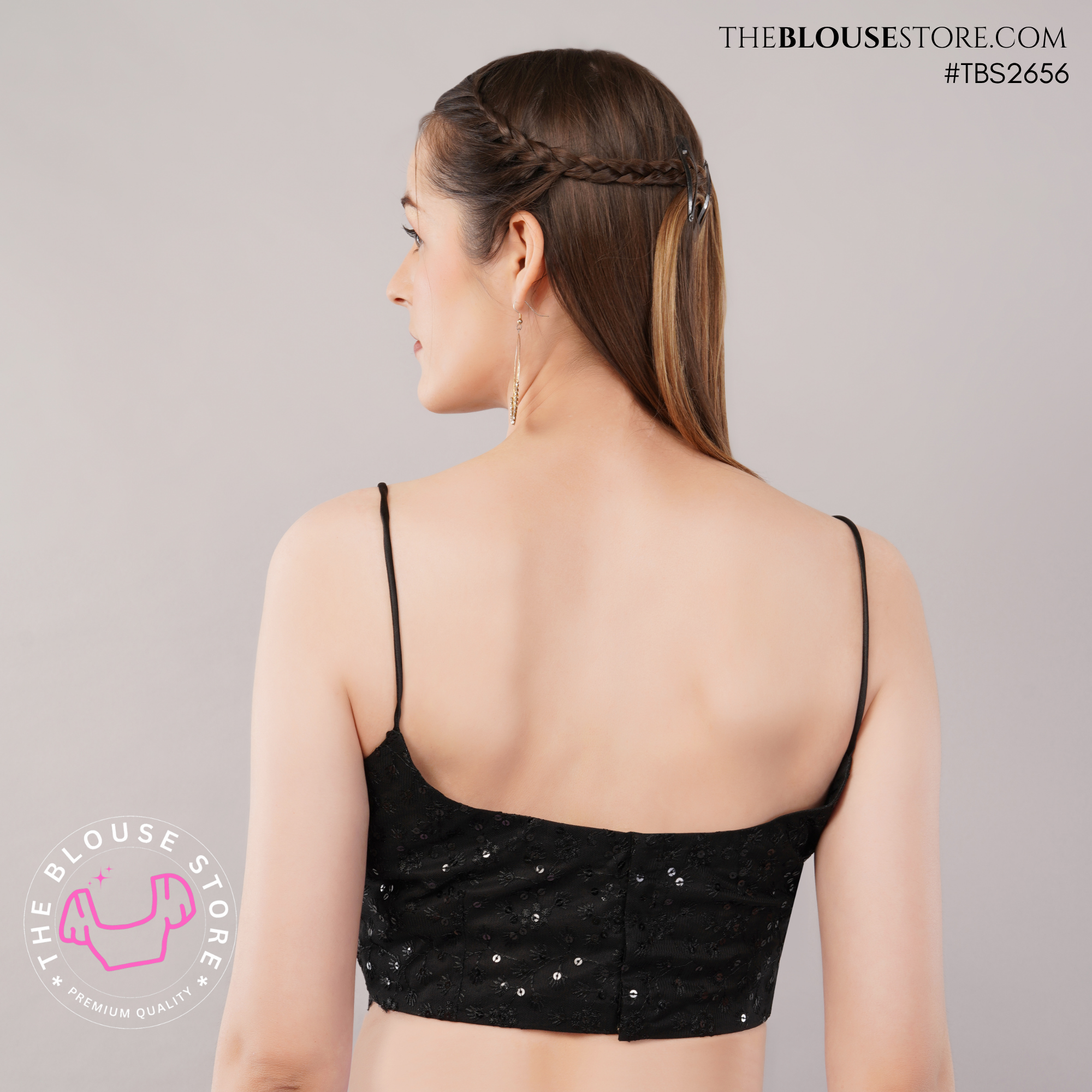 Black Sequin Net Padded Blouse with Scalloped Hem | Designer Saree Blouse | TBS2656
