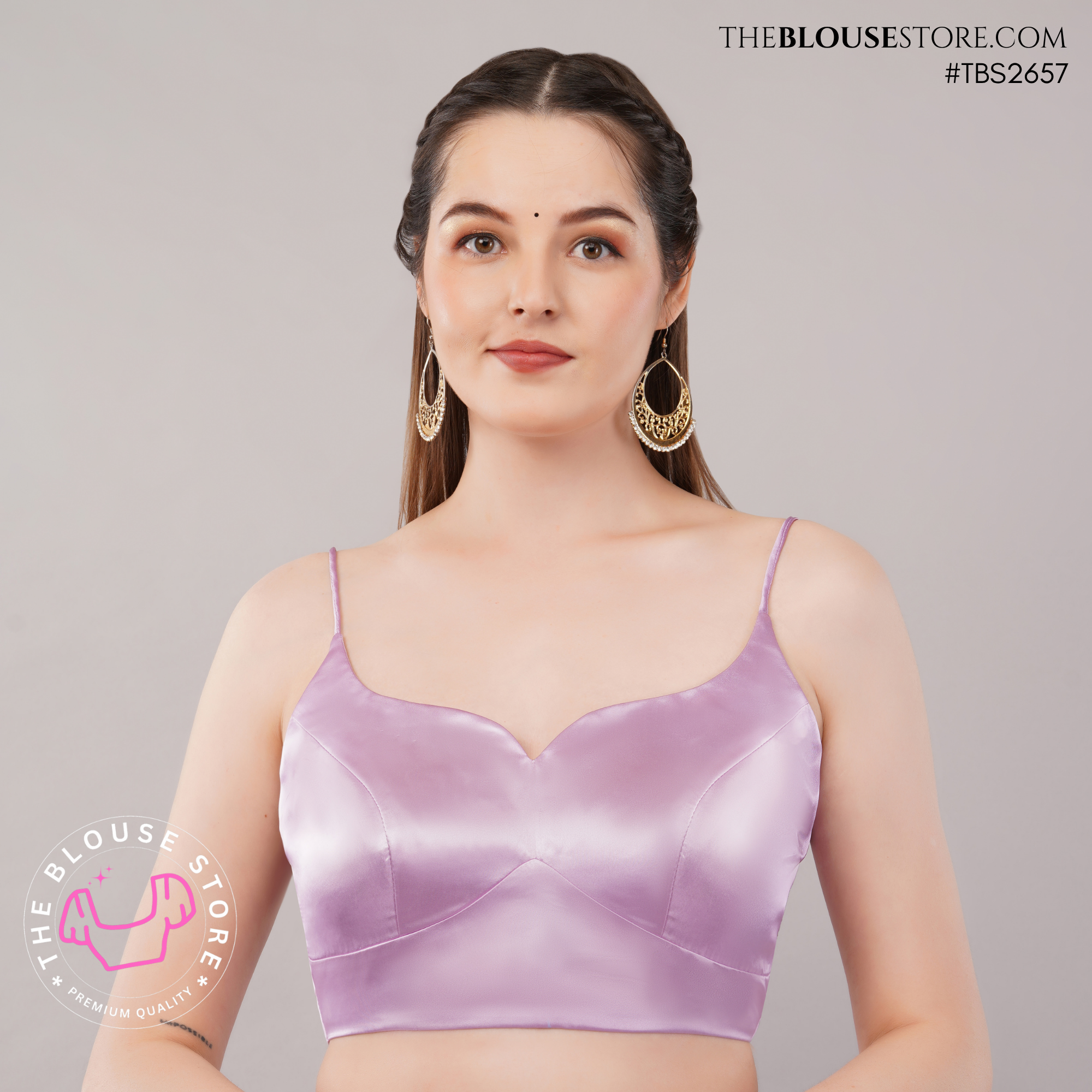 Lilac Satin Saree Blouse | Sweetheart Neck Designer Blouse with Spaghetti Straps | TBS2657