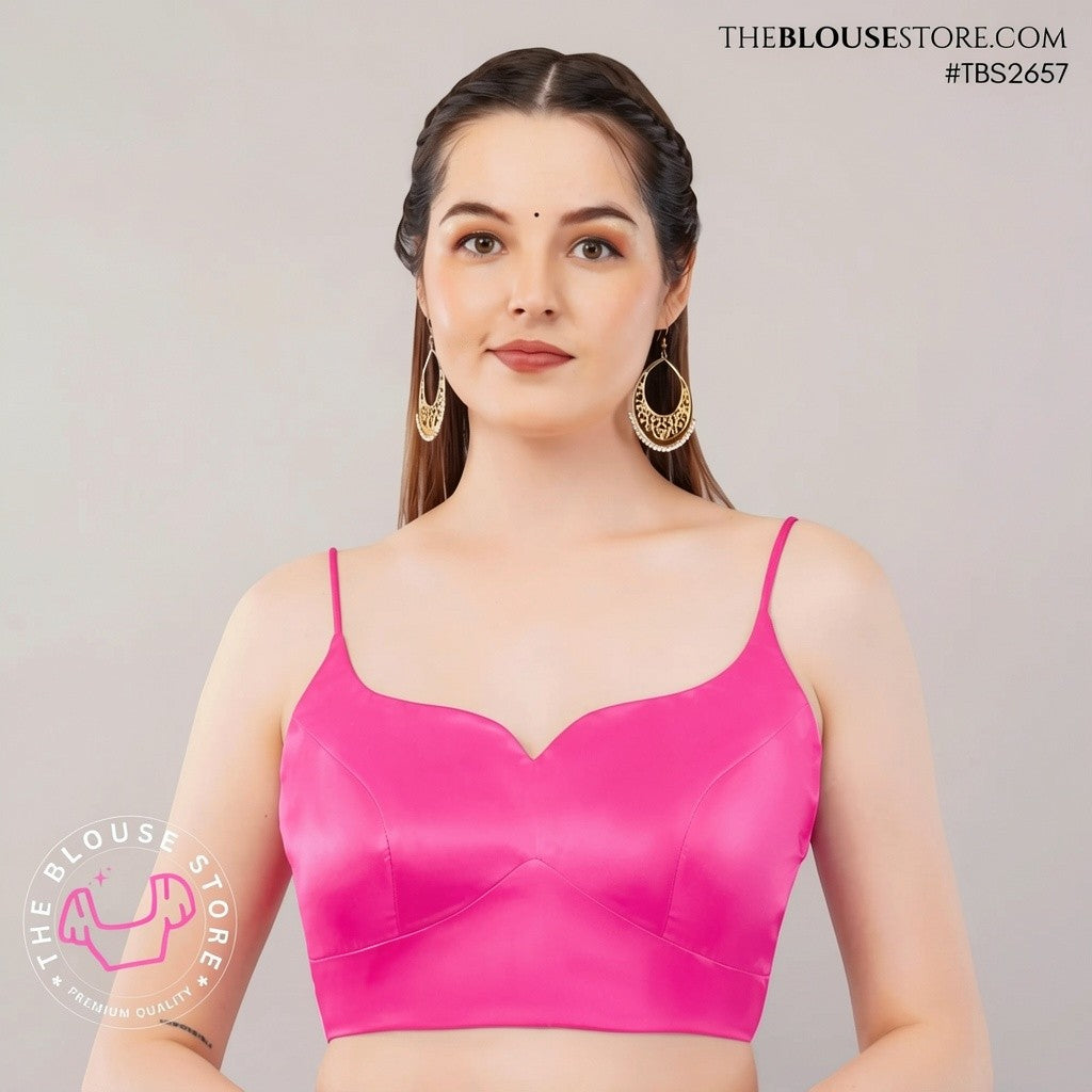 Lilac Satin Saree Blouse | Sweetheart Neck Designer Blouse with Spaghetti Straps | TBS2657