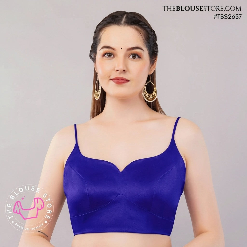 Lilac Satin Saree Blouse | Sweetheart Neck Designer Blouse with Spaghetti Straps | TBS2657