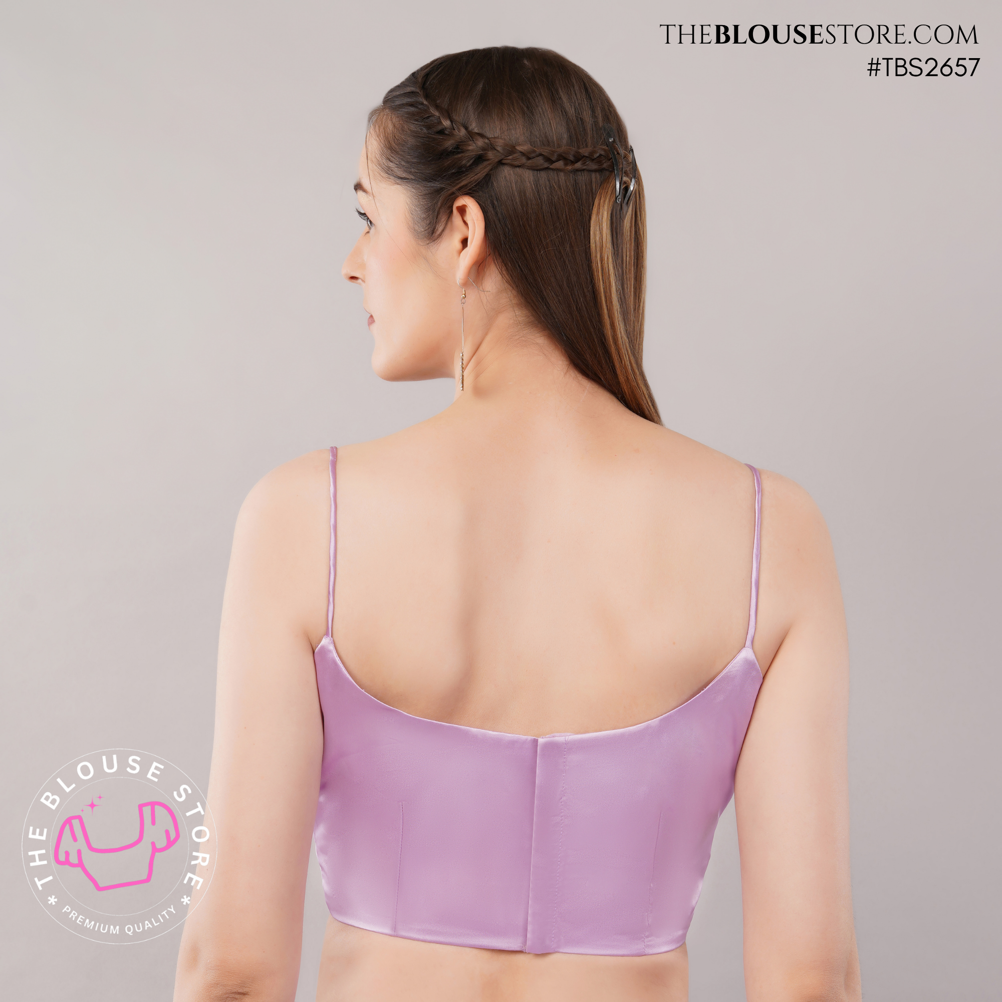 Lilac Satin Saree Blouse | Sweetheart Neck Designer Blouse with Spaghetti Straps | TBS2657