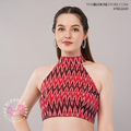 Red Ikat Cotton Padded Halter Neck Blouse with Open Back | Exclusive Designer Saree Blouse | TBS2659