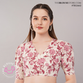Printed Cotton V-Neck Blouse with Puff Sleeves | Exclusive Designer Saree Blouse| TBS2662