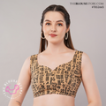 Printed Cotton V-Neck Blouse with Tribal Motif | Sleeveless Designer Saree Blouse | TBS2663