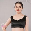 Black Satin Designer Saree Blouse | Sweetheart Neck & Statement Open-Back Blouse | TBS2666