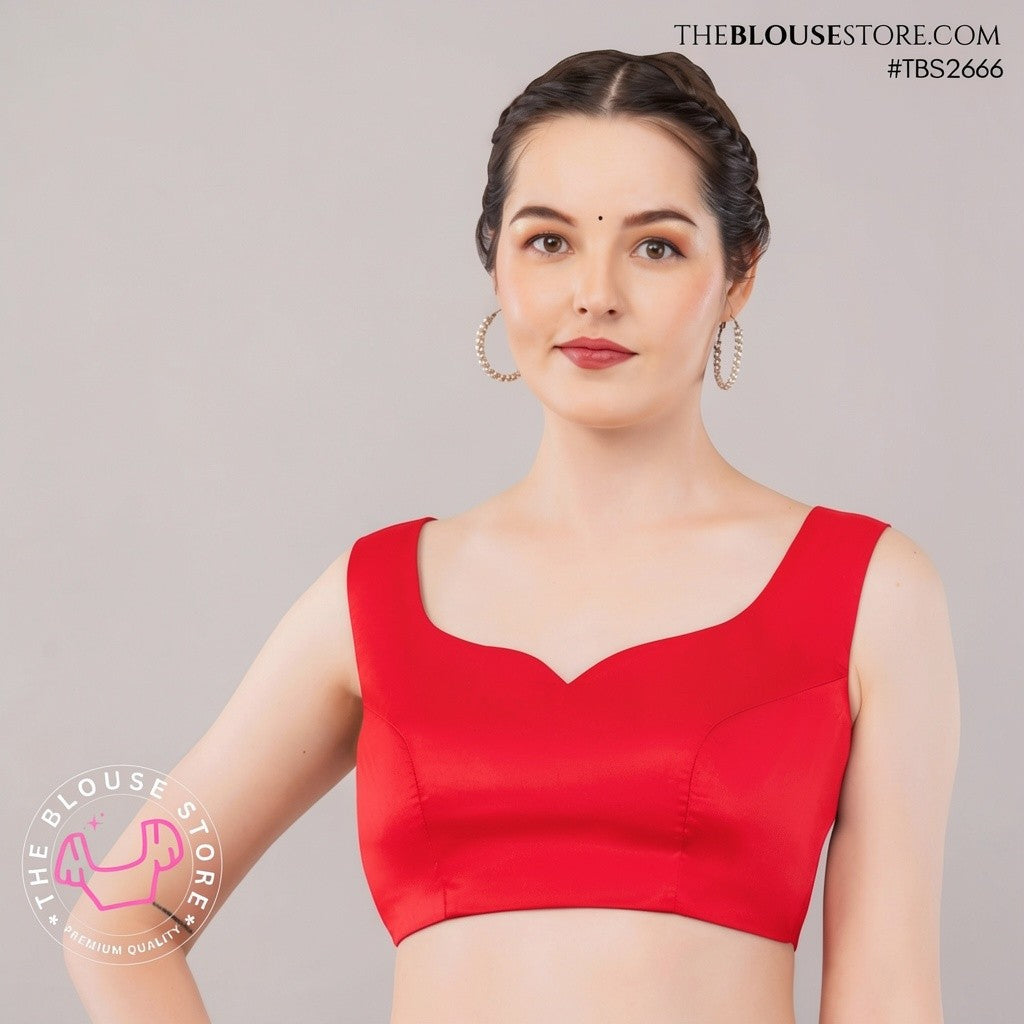 Black Satin Designer Saree Blouse | Sweetheart Neck & Statement Open-Back Blouse | TBS2666