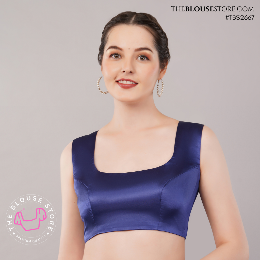 Satin Padded U-Neck Blouse with Statement Open Back | Designer Saree Blouse | TBS2667