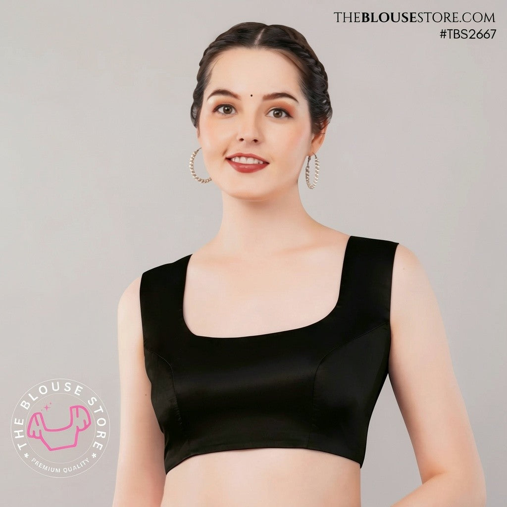 Satin Padded U-Neck Blouse with Statement Open Back | Designer Saree Blouse | TBS2667