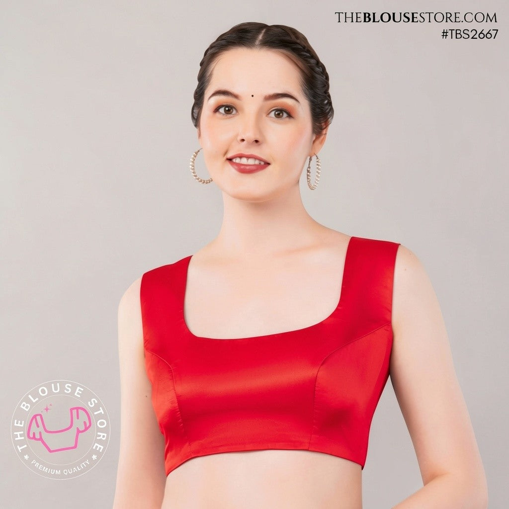 Satin Padded U-Neck Blouse with Statement Open Back | Designer Saree Blouse | TBS2667