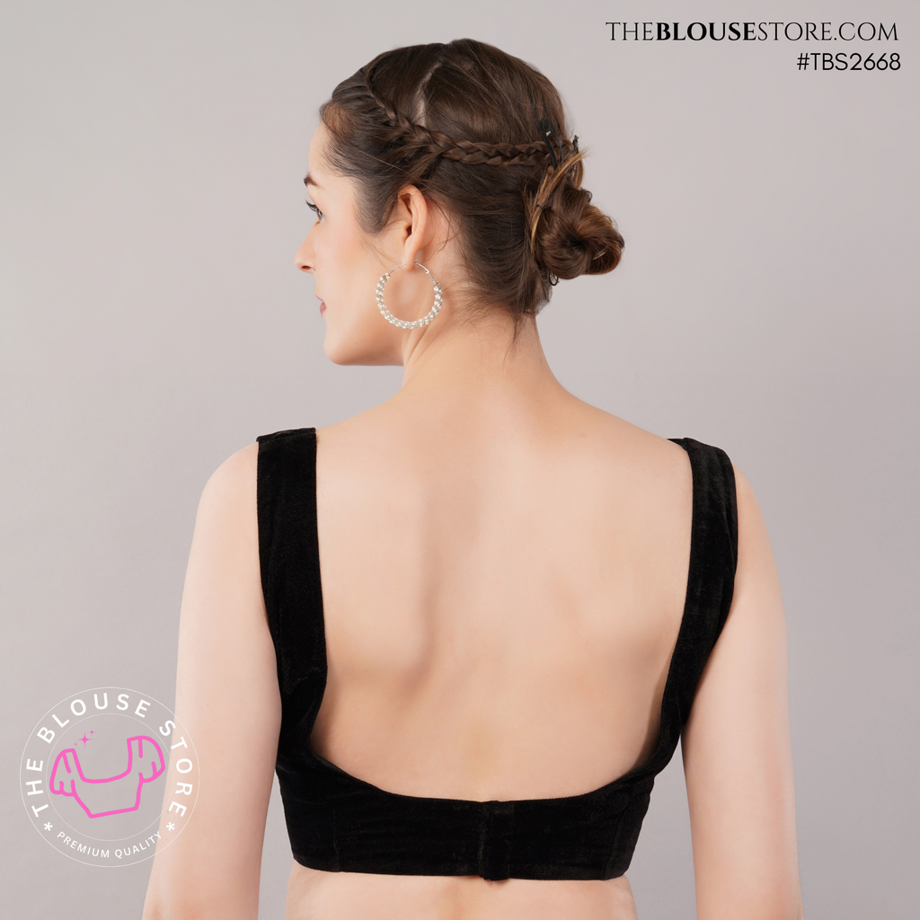 Satin Padded Square Neck Blouse with Open Back | Designer Saree Blouse | TBS2668