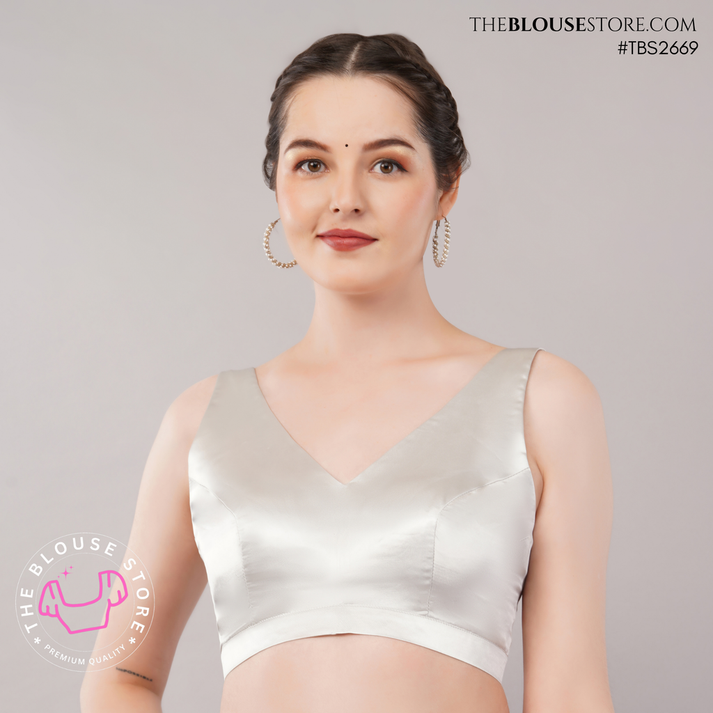 Satin Padded V-Neck Blouse | Sleeveless Designer Saree Blouse | TBS2669