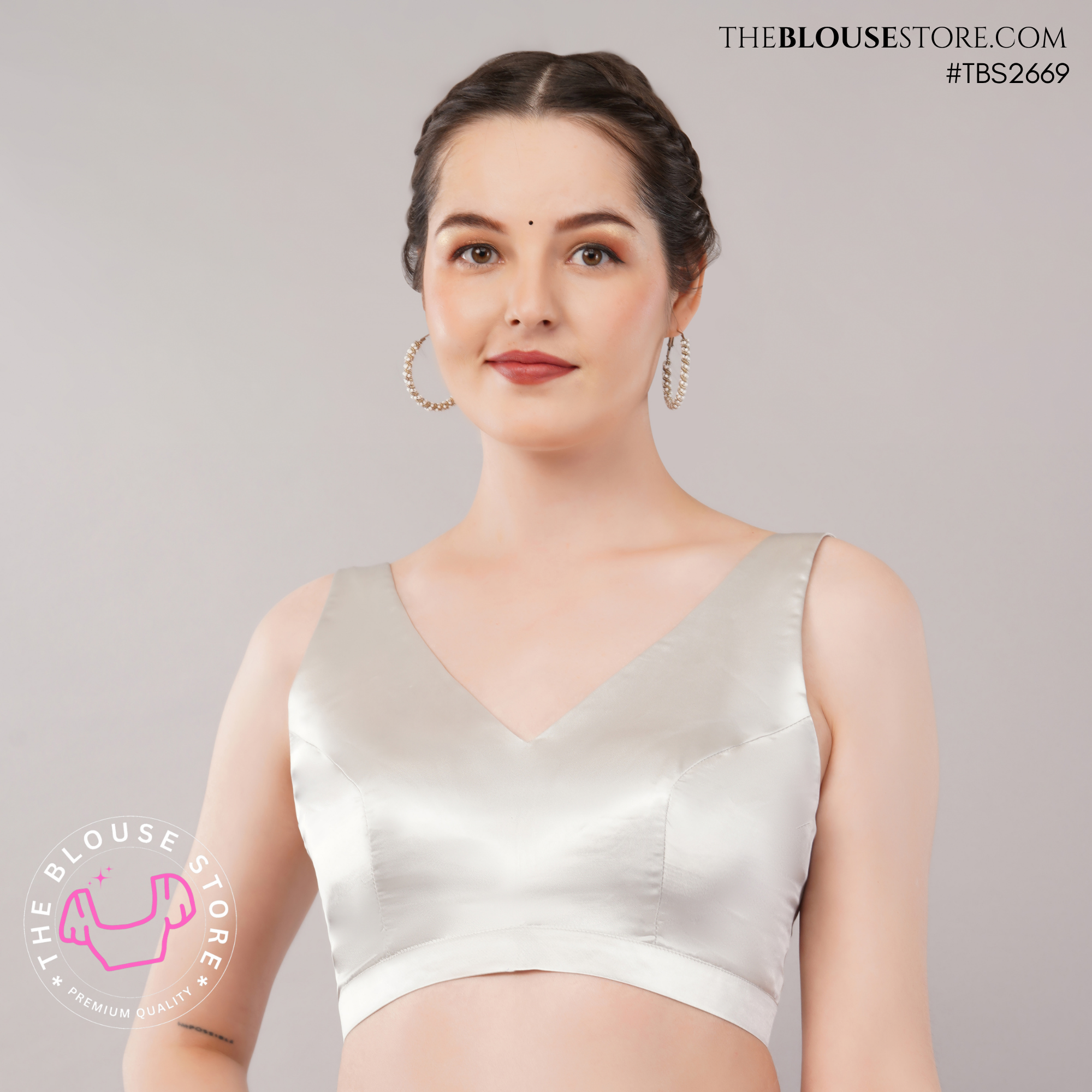 Satin Padded V-Neck Blouse | Sleeveless Designer Saree Blouse | TBS2669