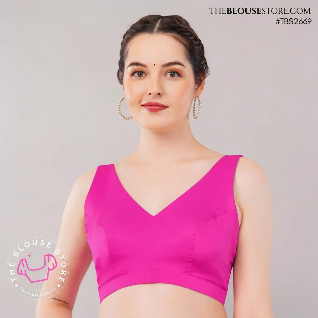 Satin Padded V-Neck Blouse | Sleeveless Designer Saree Blouse | TBS2669