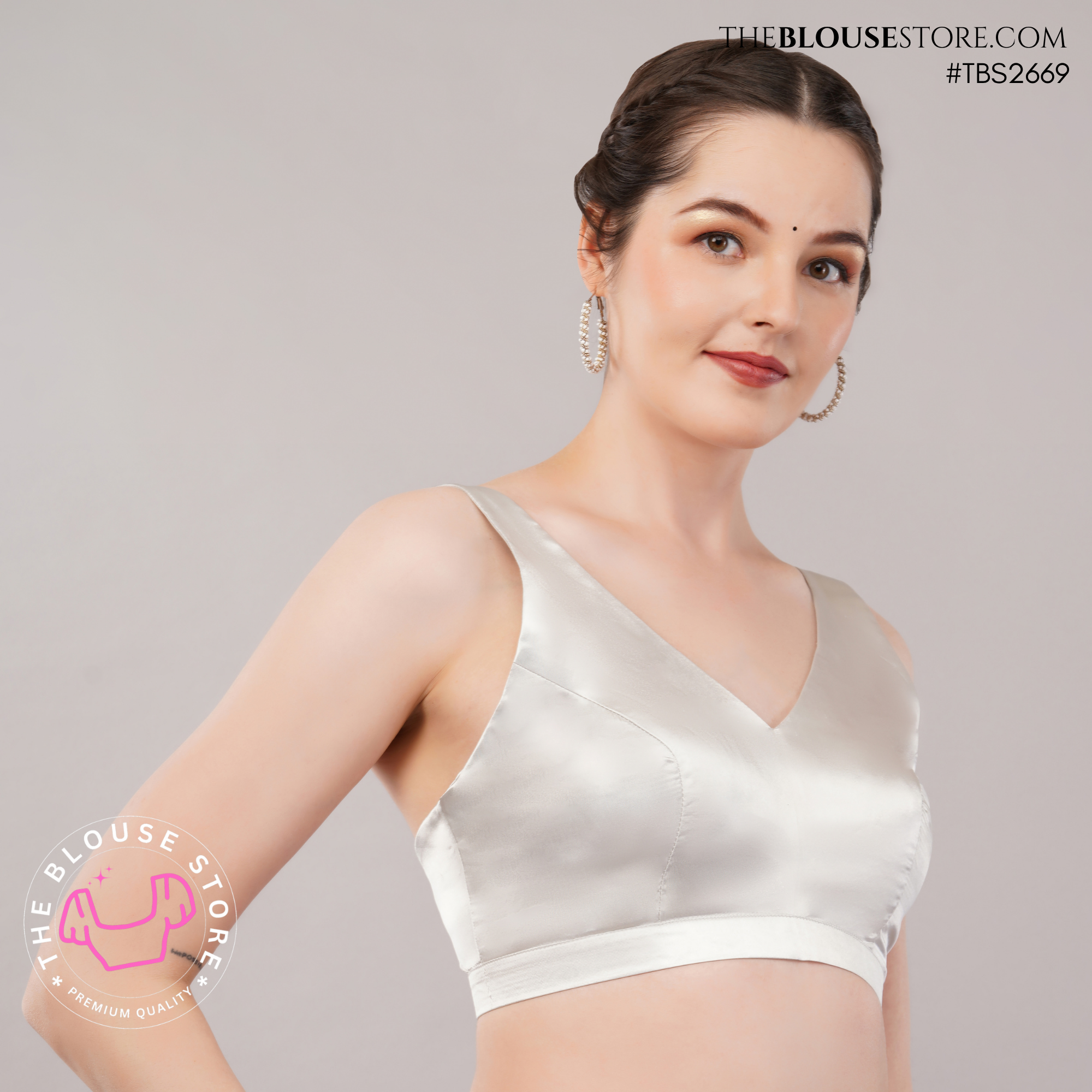 Satin Padded V-Neck Blouse | Sleeveless Designer Saree Blouse | TBS2669