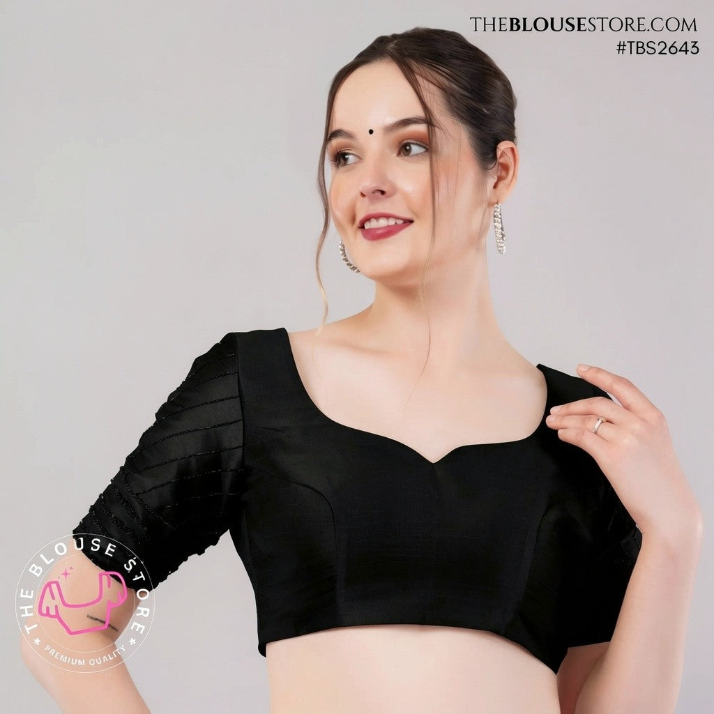 Golden Dusk Dupion Silk Blouse | Designer Saree Blouse with Embellished Sleeves & Deep Back – TBS2643