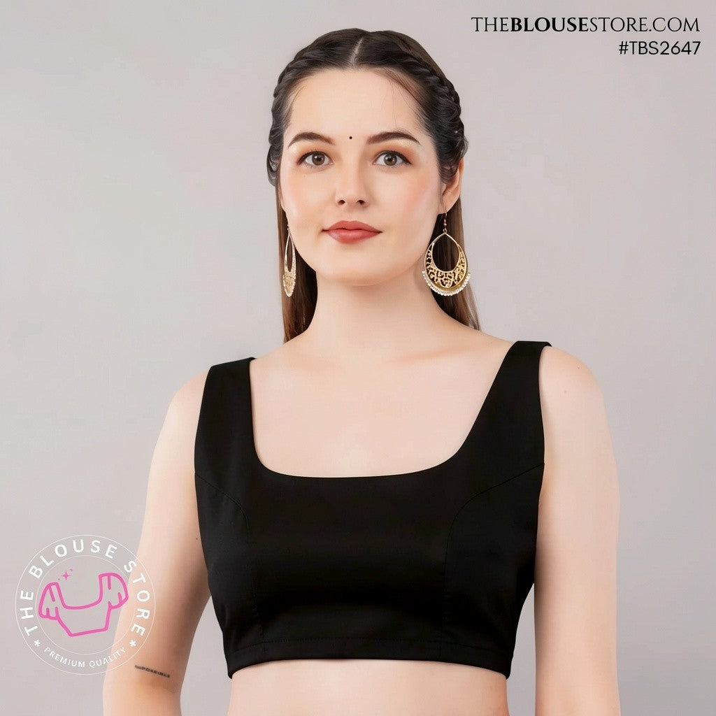 Ivory Satin Classic Blouse | Square Neck Designer Saree Blouse with Deep Back – TBS2647