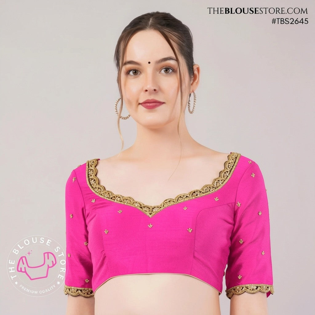 Black Dupion Silk Designer Blouse with Antique Gold Lace & Deep Back – TBS2645