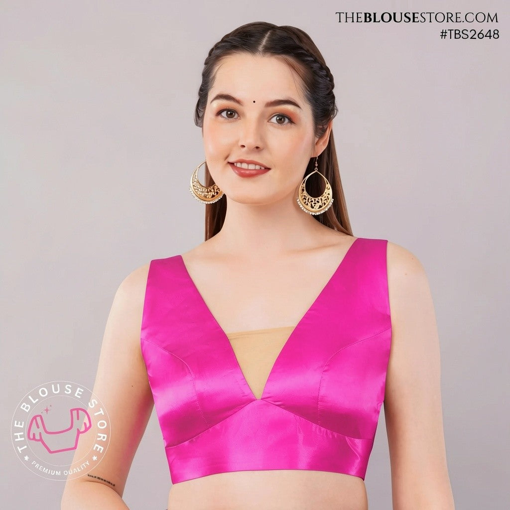 Golden Satin Statement Blouse | V-Neck Designer Saree Blouse with Open Back – TBS2648