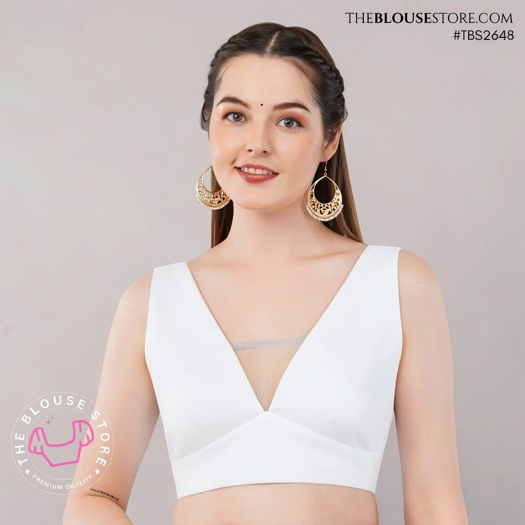 Golden Satin Statement Blouse | V-Neck Designer Saree Blouse with Open Back – TBS2648