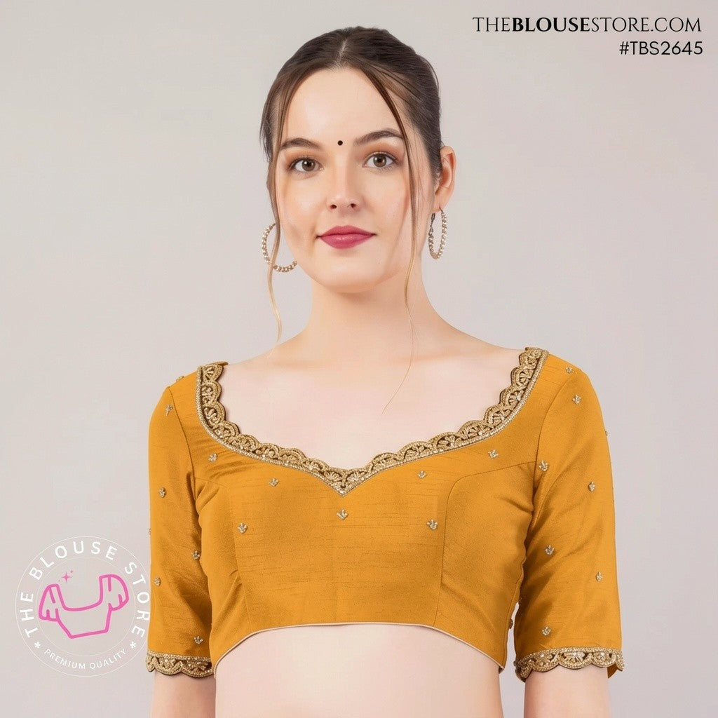 Black Dupion Silk Designer Blouse with Antique Gold Lace & Deep Back – TBS2645