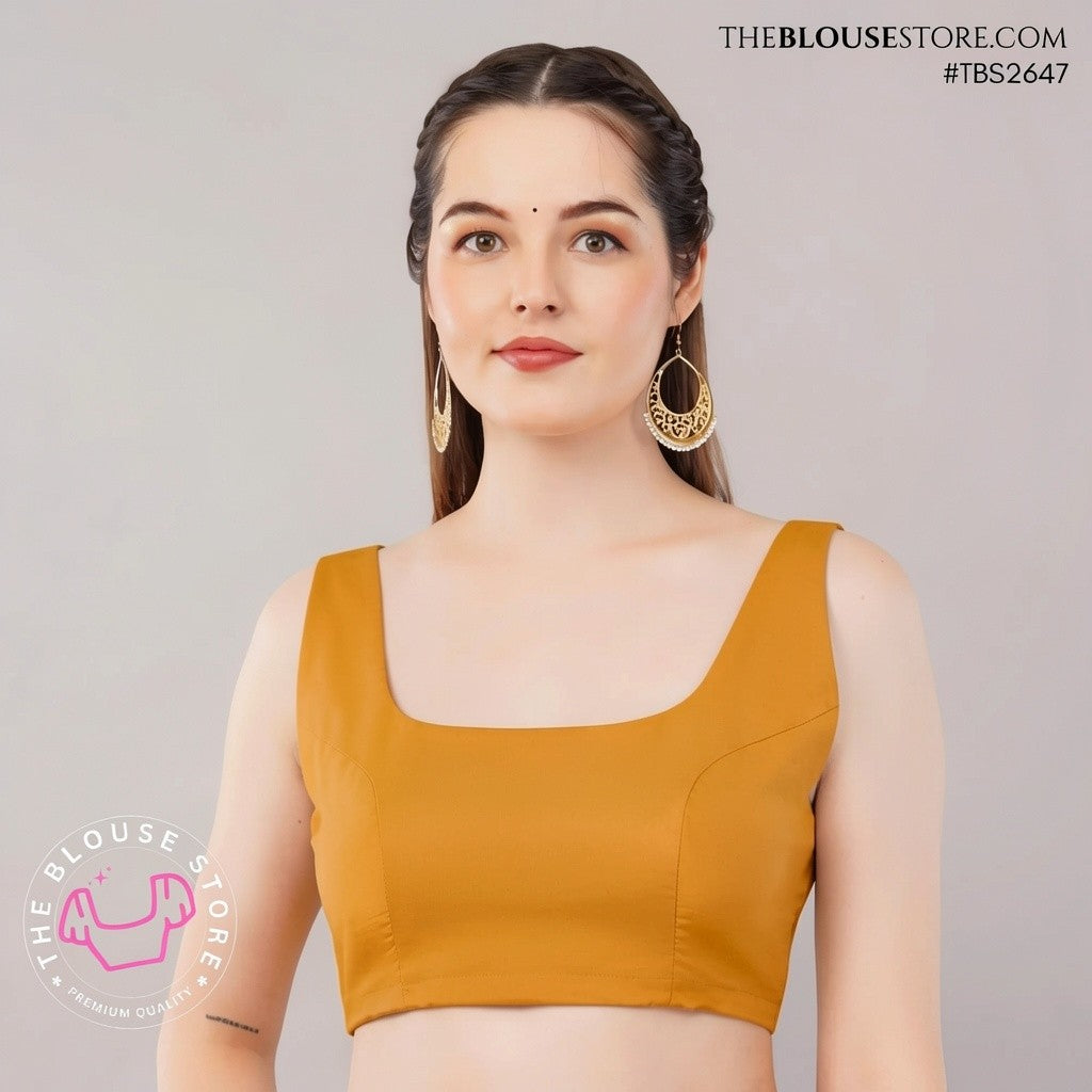 Ivory Satin Classic Blouse | Square Neck Designer Saree Blouse with Deep Back – TBS2647