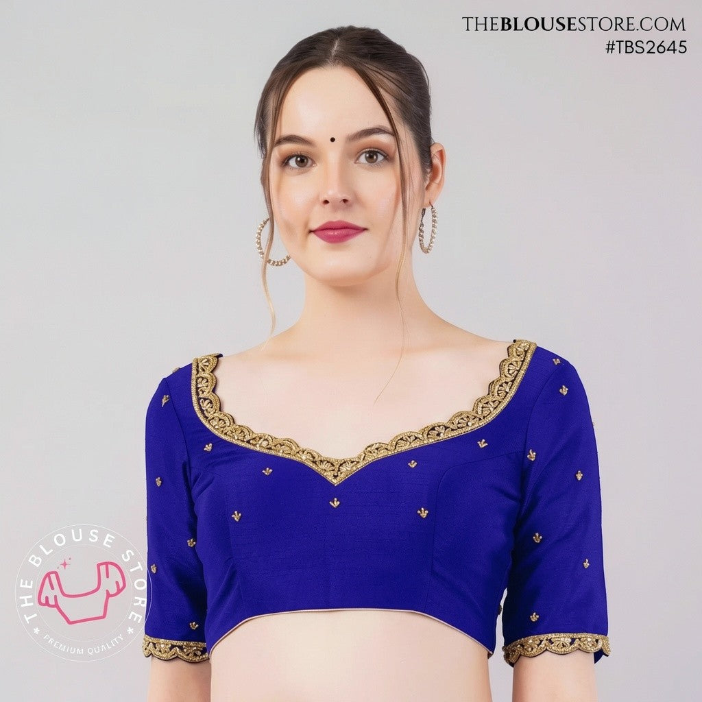 Black Dupion Silk Designer Blouse with Antique Gold Lace & Deep Back – TBS2645