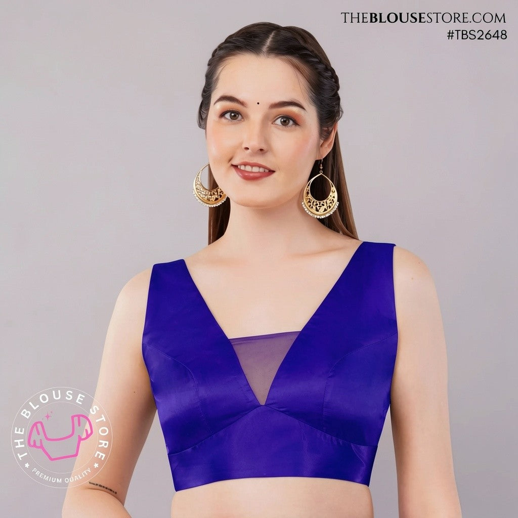 Golden Satin Statement Blouse | V-Neck Designer Saree Blouse with Open Back – TBS2648