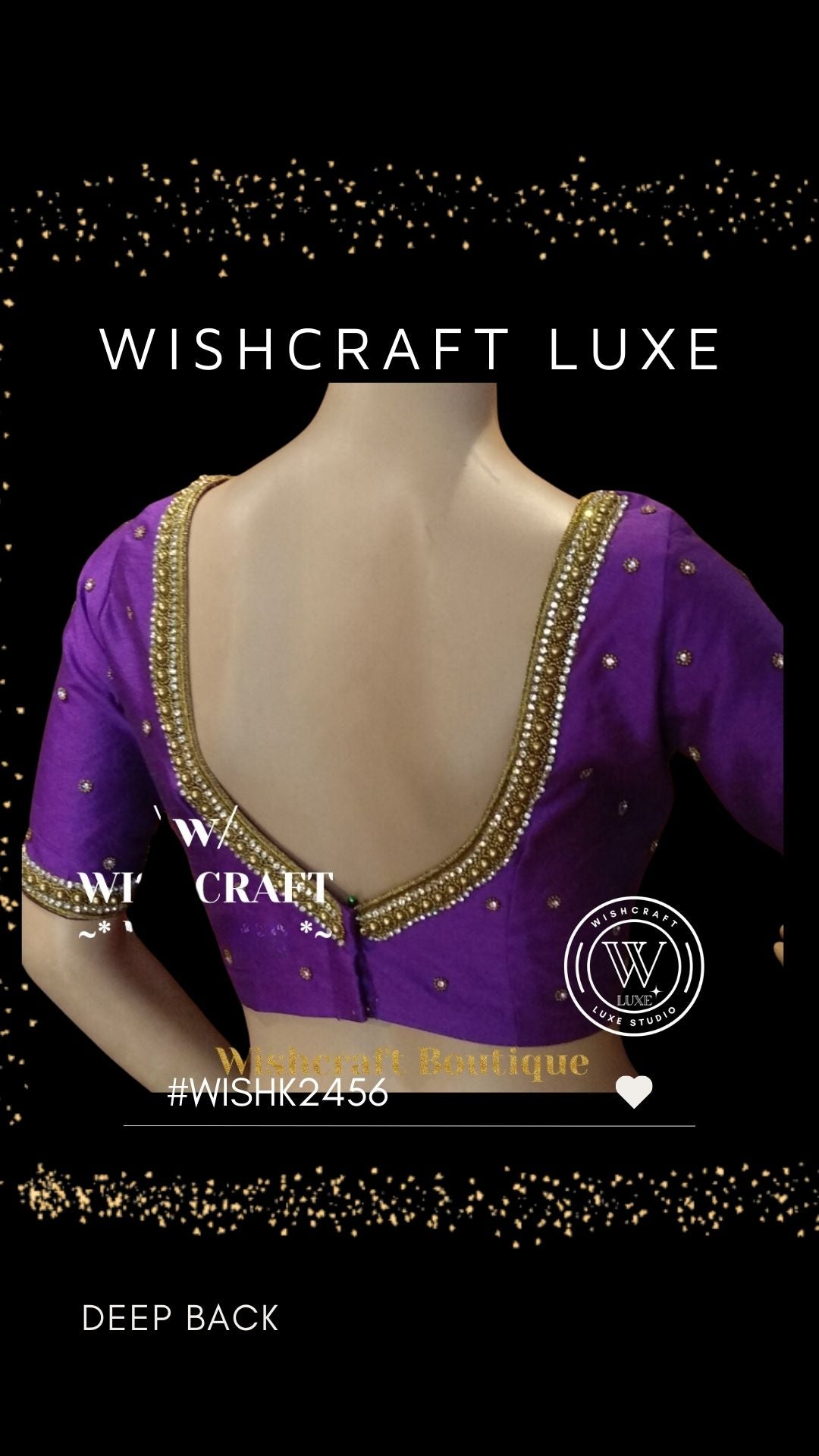 Saree Blouse with beautiful handwork embroidery with crystals and beads, purple color blouse