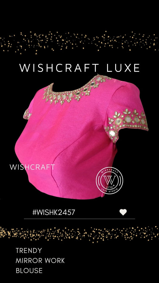 pink blouse with mirror work embroidery